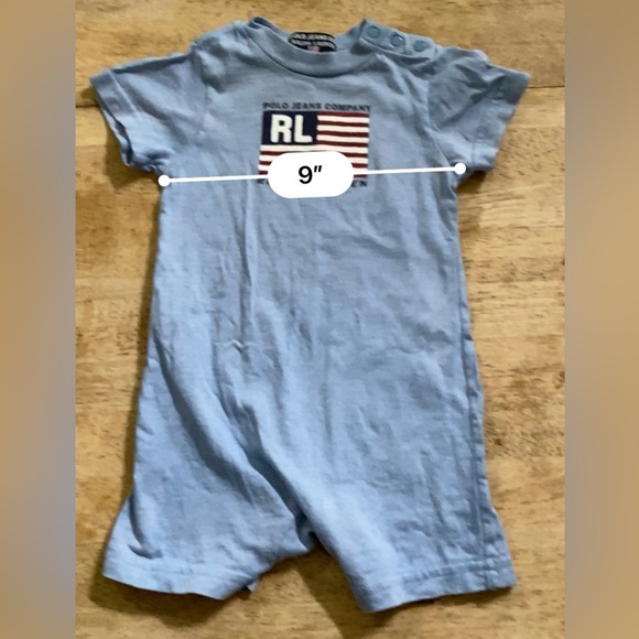 Vintage Polo Jeans Co RL‎ Infant Sz S (3-6m) Blue Cotton Jersey Shortall - Picture 8 of 11